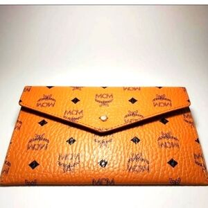 MCM Orange Logo Clutch with Box BRAND NEW